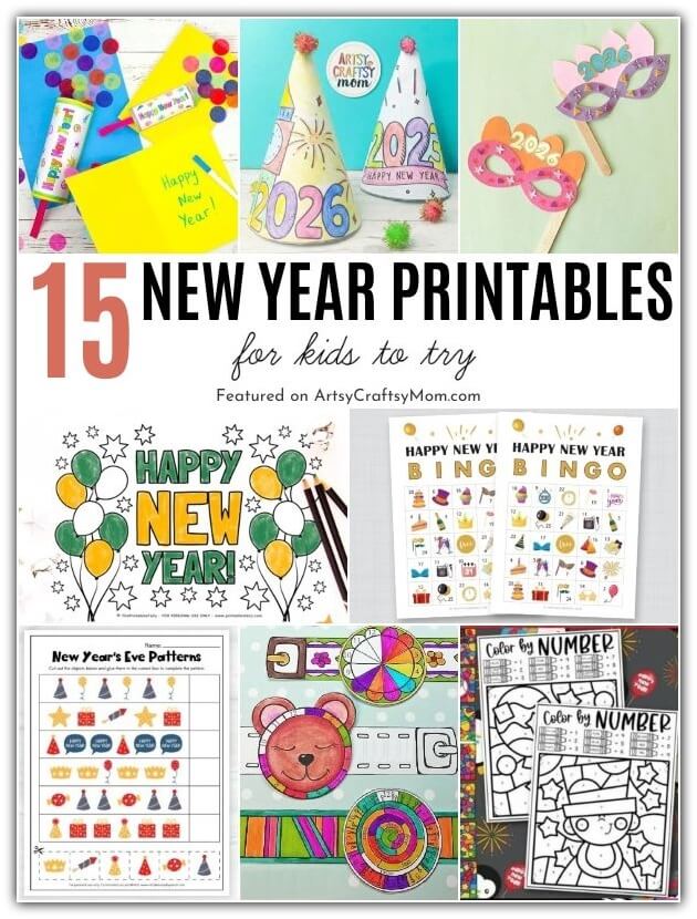 Here are some New Year Printables for Kids to have a fun time this season! Includes printable hats, countdown watches, games and much more!