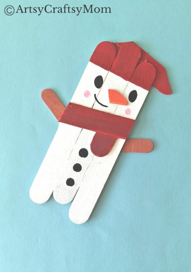 Who says a snowman has to be round? This Popsicle Stick Snowman Craft proves that you can have a snowman in any shape you like!