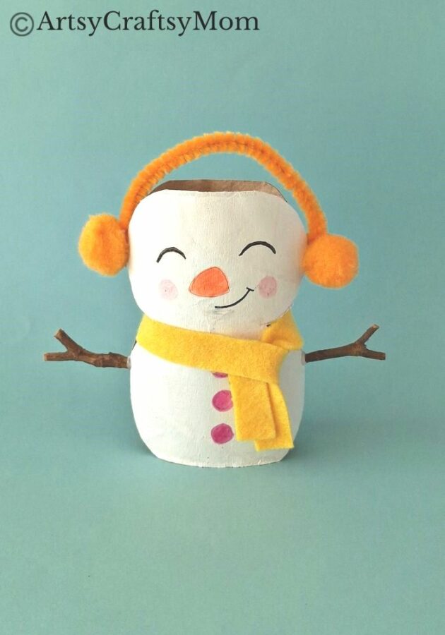 Don't have snow where you live? No problem, this Toilet Paper Roll Snowman Craft ensures that you can still build yourself your own snowman!