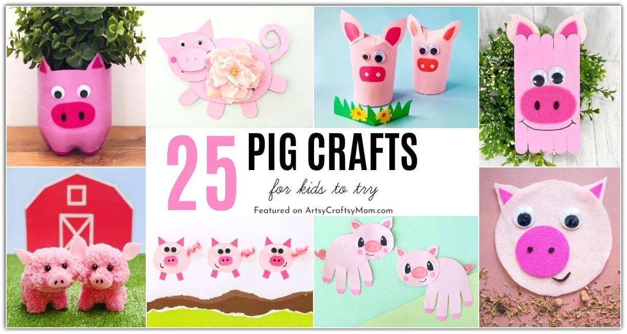 Celebrate National Pig Day with these cute and playful Pig Crafts for kids! Make pigs out of paper, cereal boxes, pompoms, sticks and more!