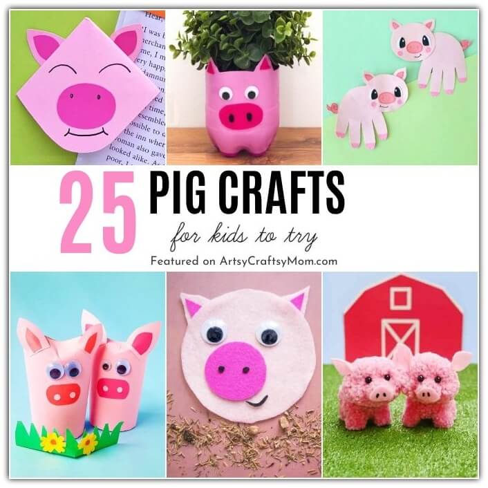 Celebrate National Pig Day with these cute and playful Pig Crafts for kids! Make pigs out of paper, cereal boxes, pompoms, sticks and more!