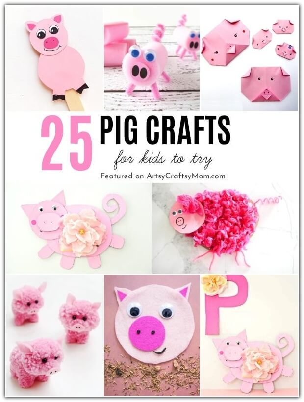 Celebrate National Pig Day with these cute and playful Pig Crafts for kids! Make pigs out of paper, cereal boxes, pompoms, sticks and more!