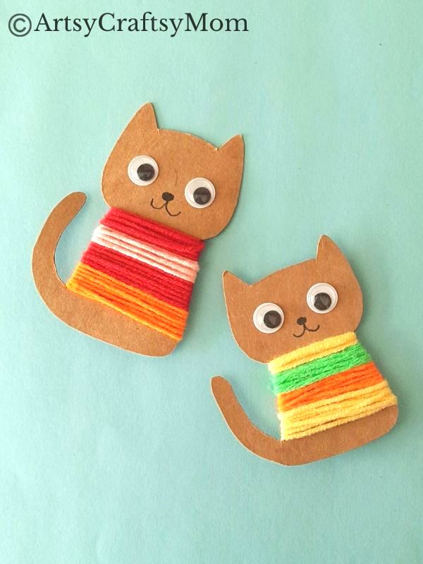 Colorful Yarn-Wrapped Cat Craft for Kids 13 This colorful yarn-wrapped cat craft is great for young kids to practice their fine motor skills while keeping them focused for a bit!