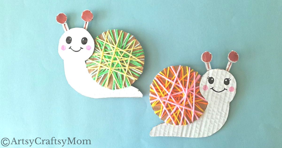 Here's a beautiful yarn-wrapped snail craft for kids to help exercise their fine motor skills and also help them focus intently on a task for a while!