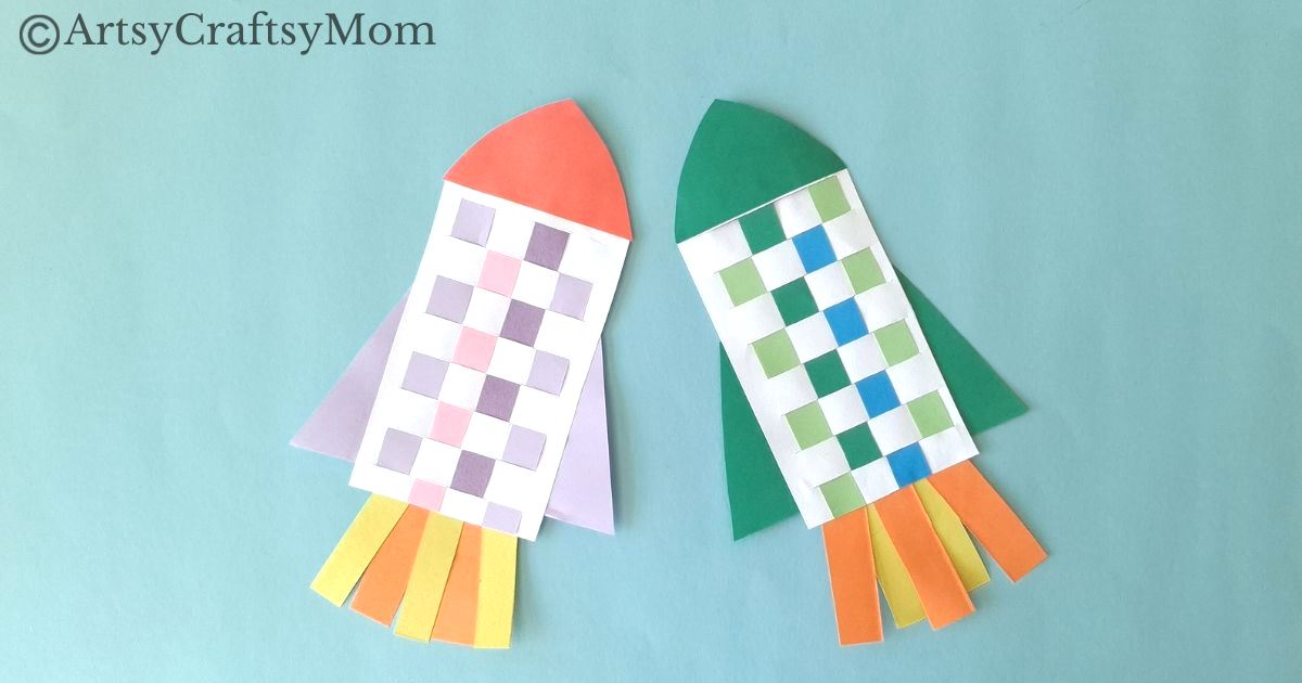 New to paper weaving? This colorful woven paper rocket craft is the perfect choice for little kids starting out, without overwhelming them!