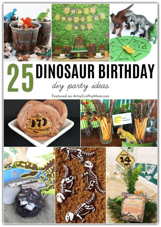 Planning a dinosaur-themed party for kids? Take a look at the coolest ideas for decorations, printables, games, party foods, cakes and more!