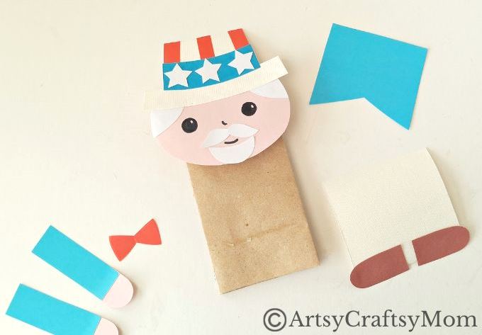 If you're planning a puppet show for the 4th of July, you have to try this fun paper bag Uncle Sam craft! All you need is a paper bag and craft paper!