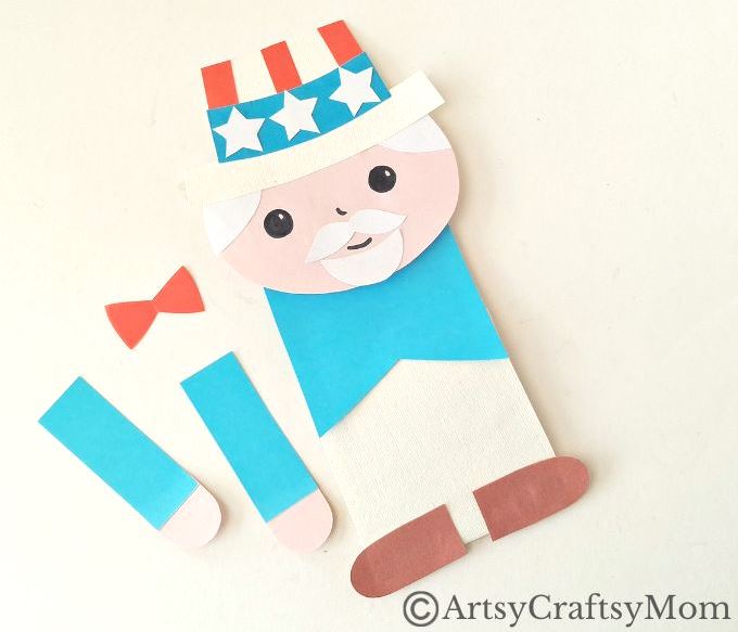 If you're planning a puppet show for the 4th of July, you have to try this fun paper bag Uncle Sam craft! All you need is a paper bag and craft paper!