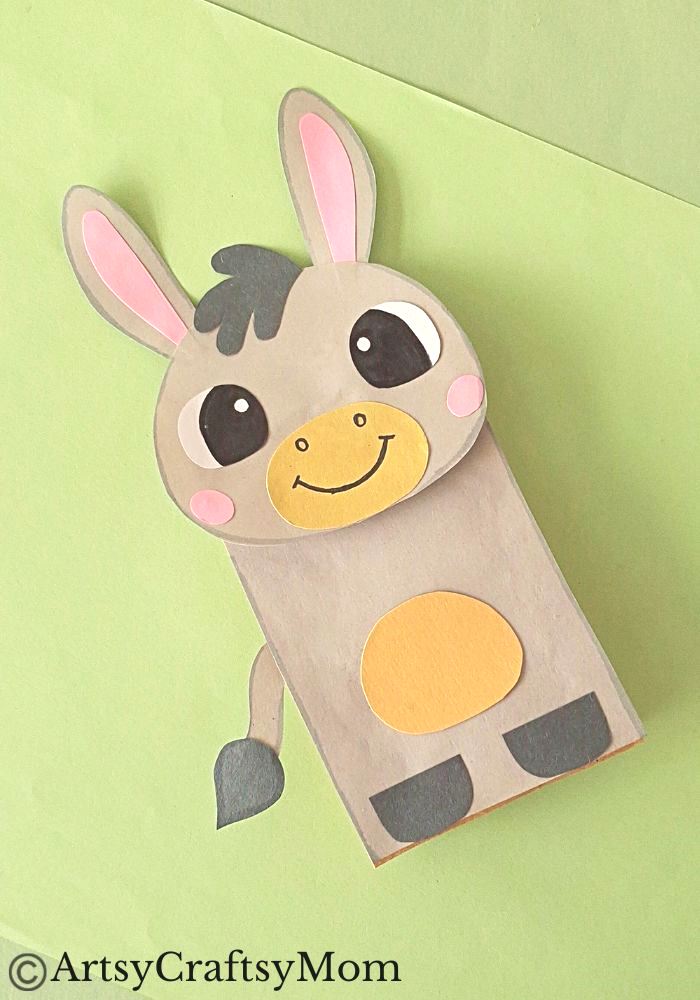 Paper Bag Donkey Puppet 1 Donkeys are adorable and hard working - a rare combination! Today we celebrate these industrious creatures with a cute paper bag donkey puppet.