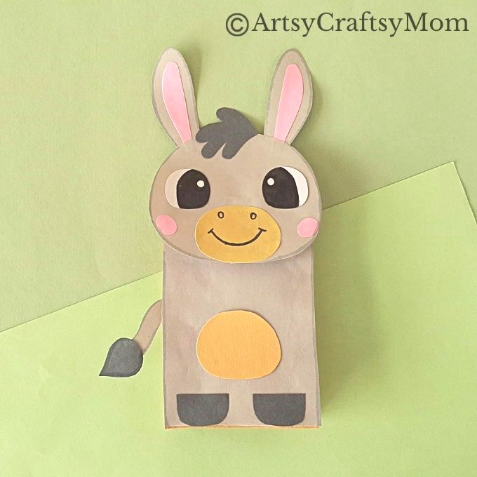 Paper Bag Donkey Puppet 14 Donkeys are adorable and hard working - a rare combination! Today we celebrate these industrious creatures with a cute paper bag donkey puppet.