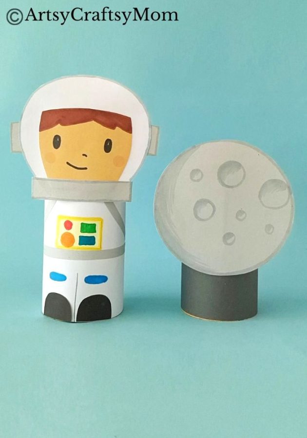 If you'd like your own little astronaut to play with, we've got a cute little toilet paper roll astronaut craft for you! Comes with a little moon to explore!