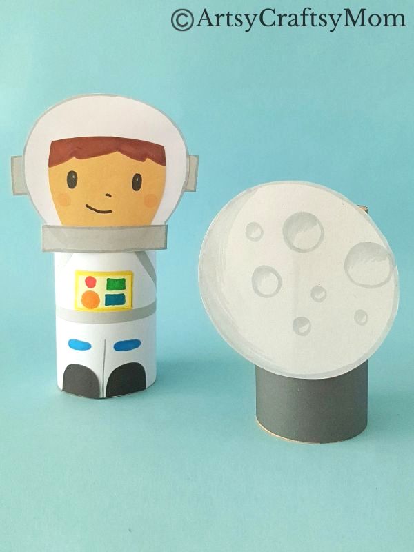 If you'd like your own little astronaut to play with, we've got a cute little toilet paper roll astronaut craft for you! Comes with a little moon to explore!
