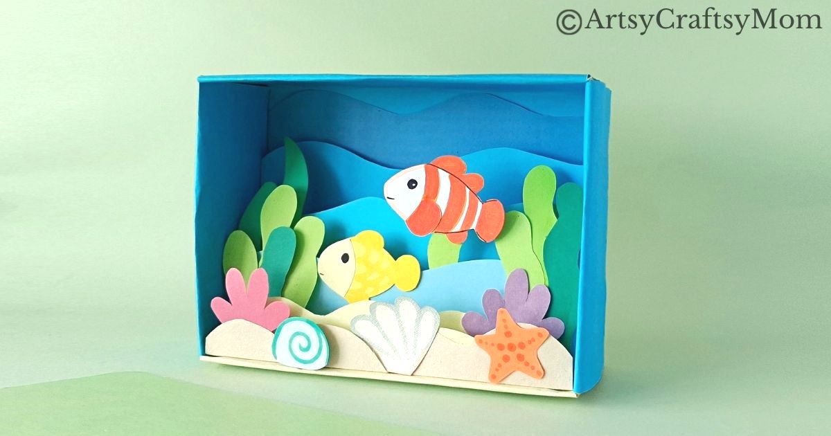 Celebrate the wonderful diversity of ocean life as you make this beautiful cardboard box underwater diorama, filled with colorful fish and plants!