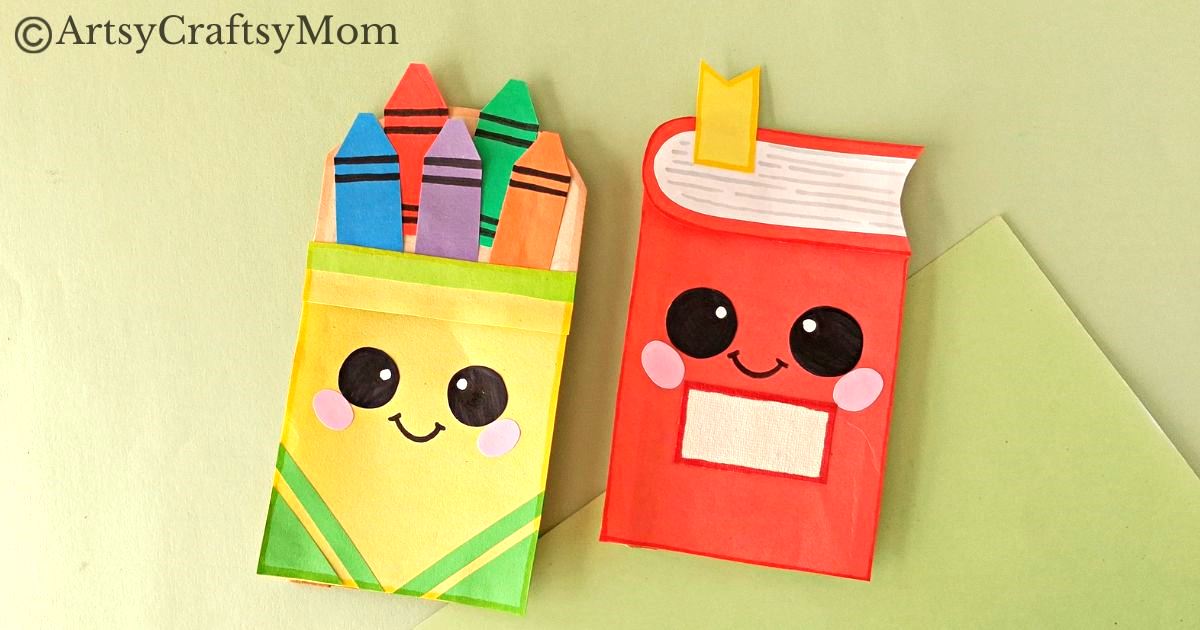 We've got the perfect Back to School project for you - a cute little notebook and crayons paper bag craft! Comes with a printable template!