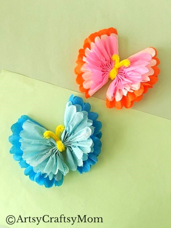 It's amazing how easily colored tissue paper transforms into a gorgeous butterfly, with some help from a pipe cleaner! Perfect for beginner crafters!