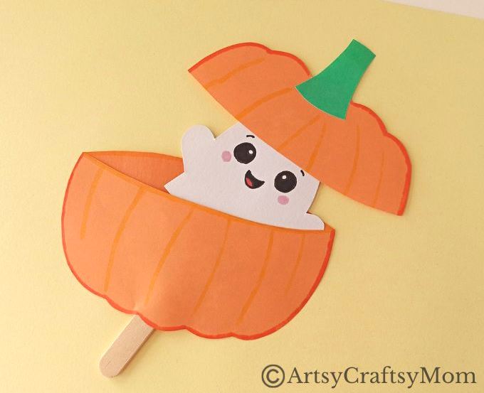 Two Halloween icons come together in this ghost in a pumpkin craft - a ghost, of course, and a Jack o' lantern! Easy to make and fun to play with!