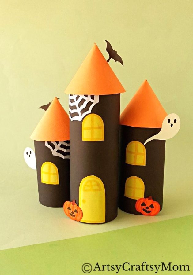 Gather all the empty cardboard tubes you can find - we're going to use them and some craft paper to make a toilet paper roll haunted house craft!
